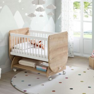 Baby When Swinging Wheeled Cradle 50x90, Wooden (BW1031)