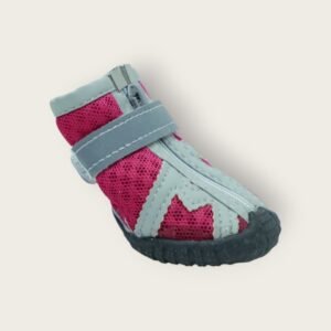 Sporty Red and Grey Dog Shoes with Zipper and Velcro Strap (Large)