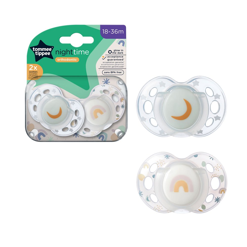 Tommee Tippee Night Time Orthodontic Soothers 18-36M, Clear 2
