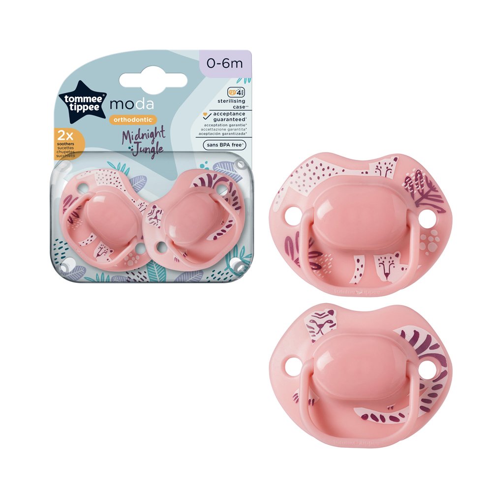 Tommee Tippee Moda Soother Pack Of 2 (0-6M) Midnight Jungle Pink