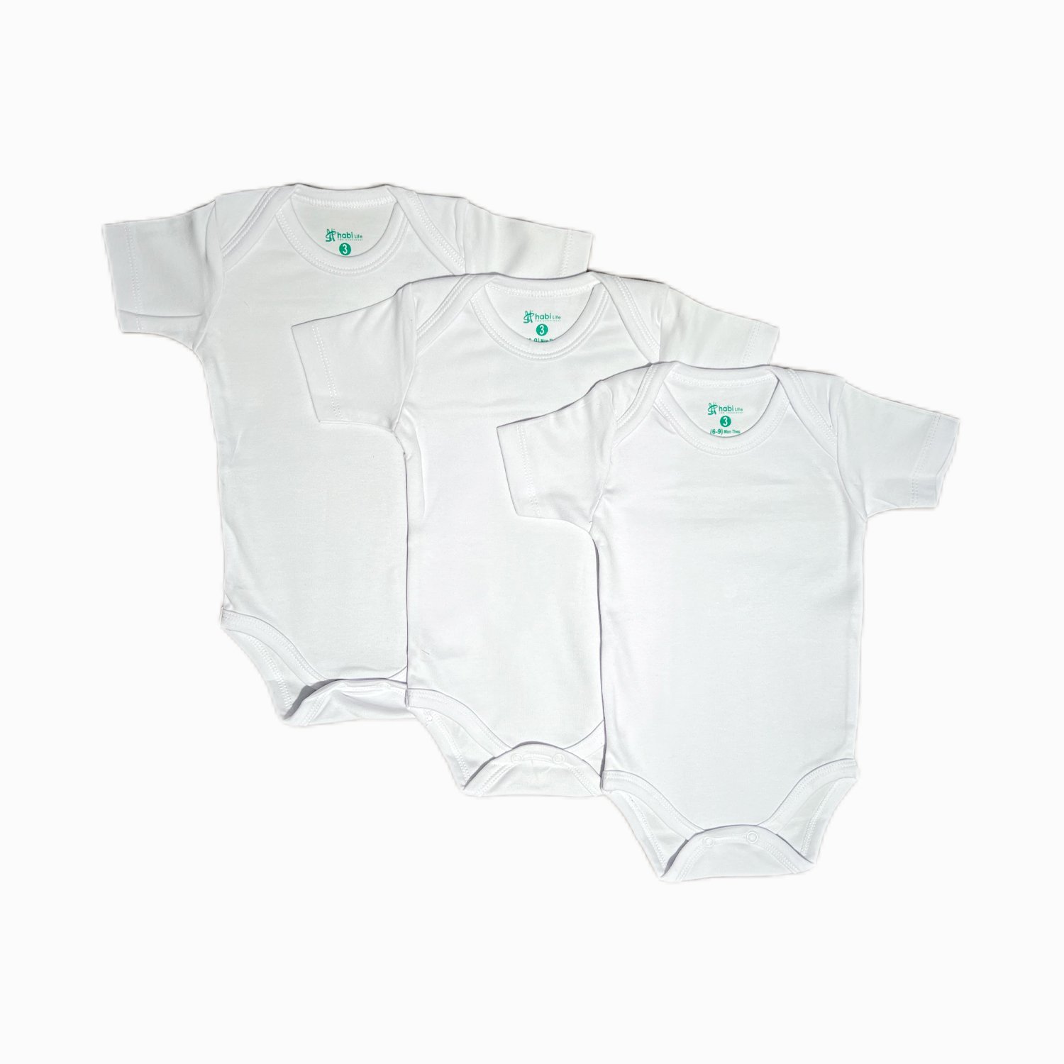 Habi Life Short-Sleeved Bodysuits, 3 Pack, White (9-12 m)