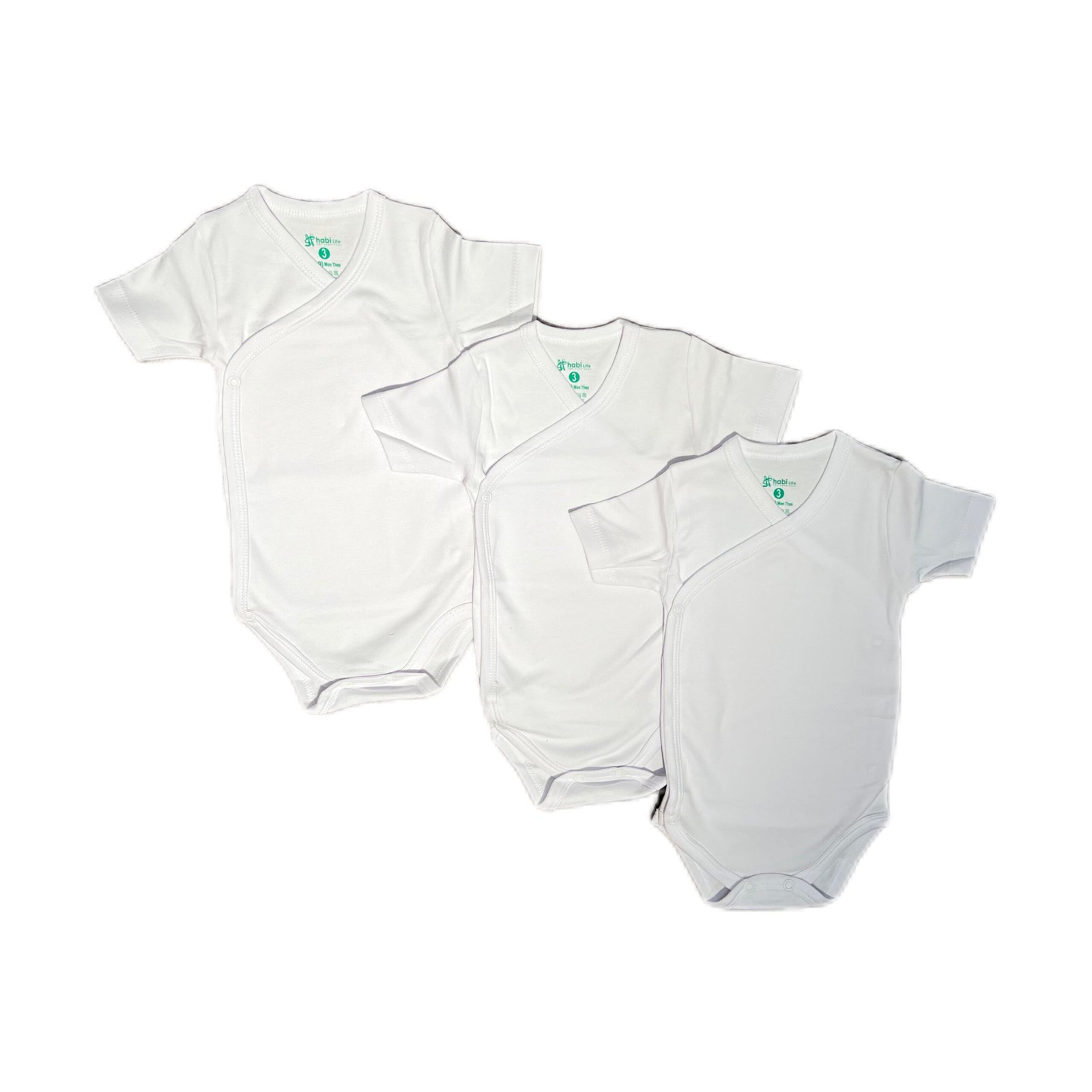 Habi Life Short-Sleeved Bodysuits, 3 Pack, White (9-12 m)
