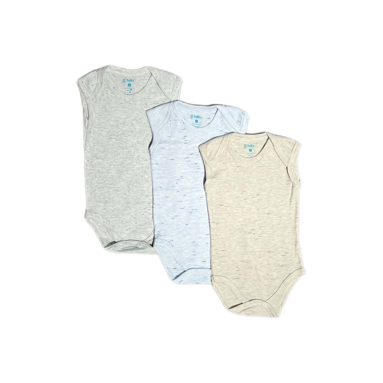 Habi Life Sleeveless Bodysuits, 3 Pack, Blue (9-12 m)