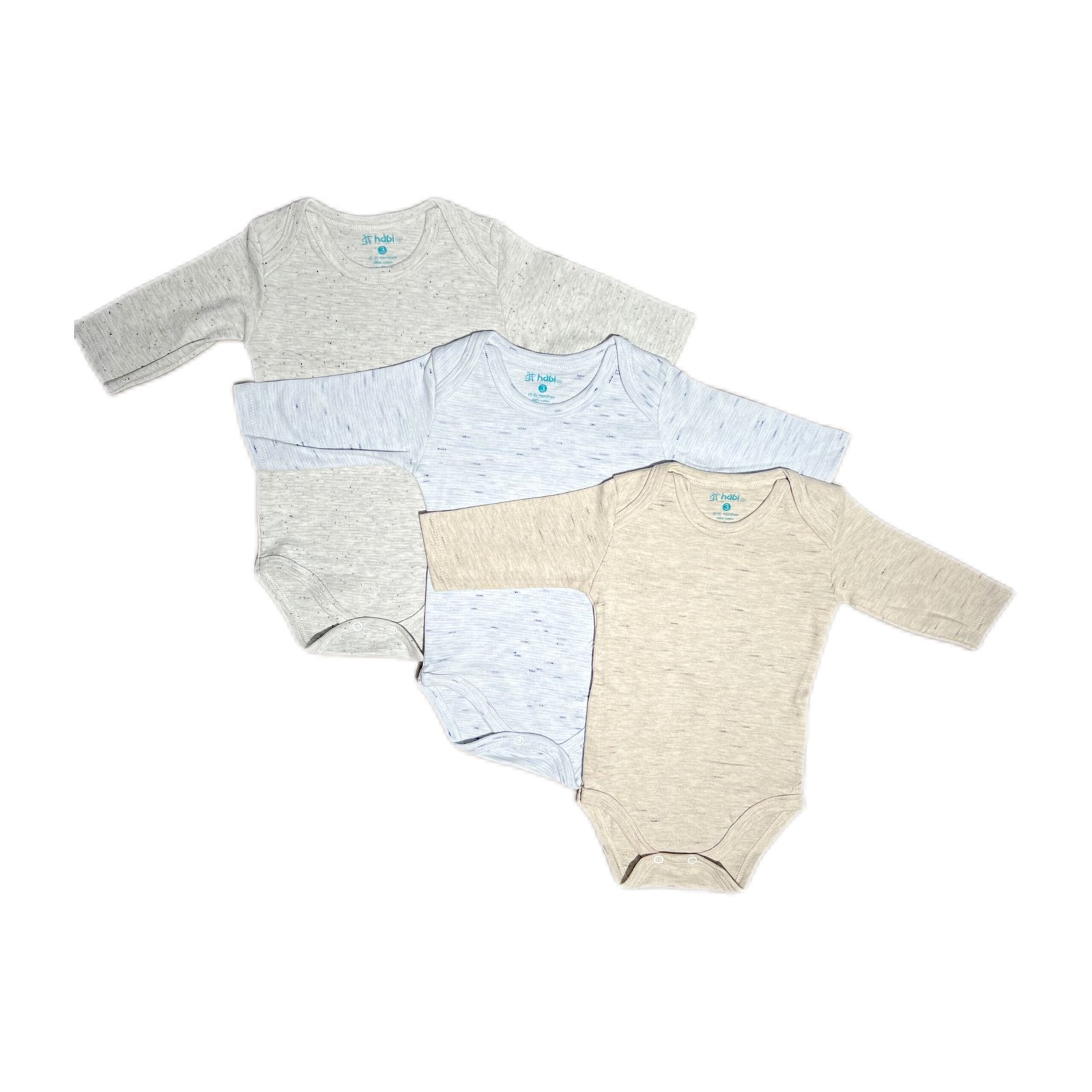 Habi Life Long-Sleeved Bodysuits, 3 Pack, Blue (3-6 m)
