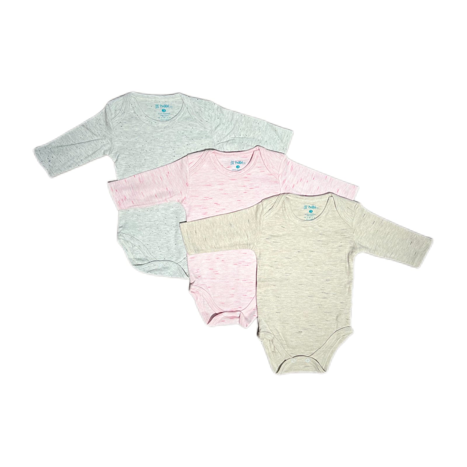 Habi Life Long-Sleeved Bodysuits, 3 Pack, Pink (0-3 m)