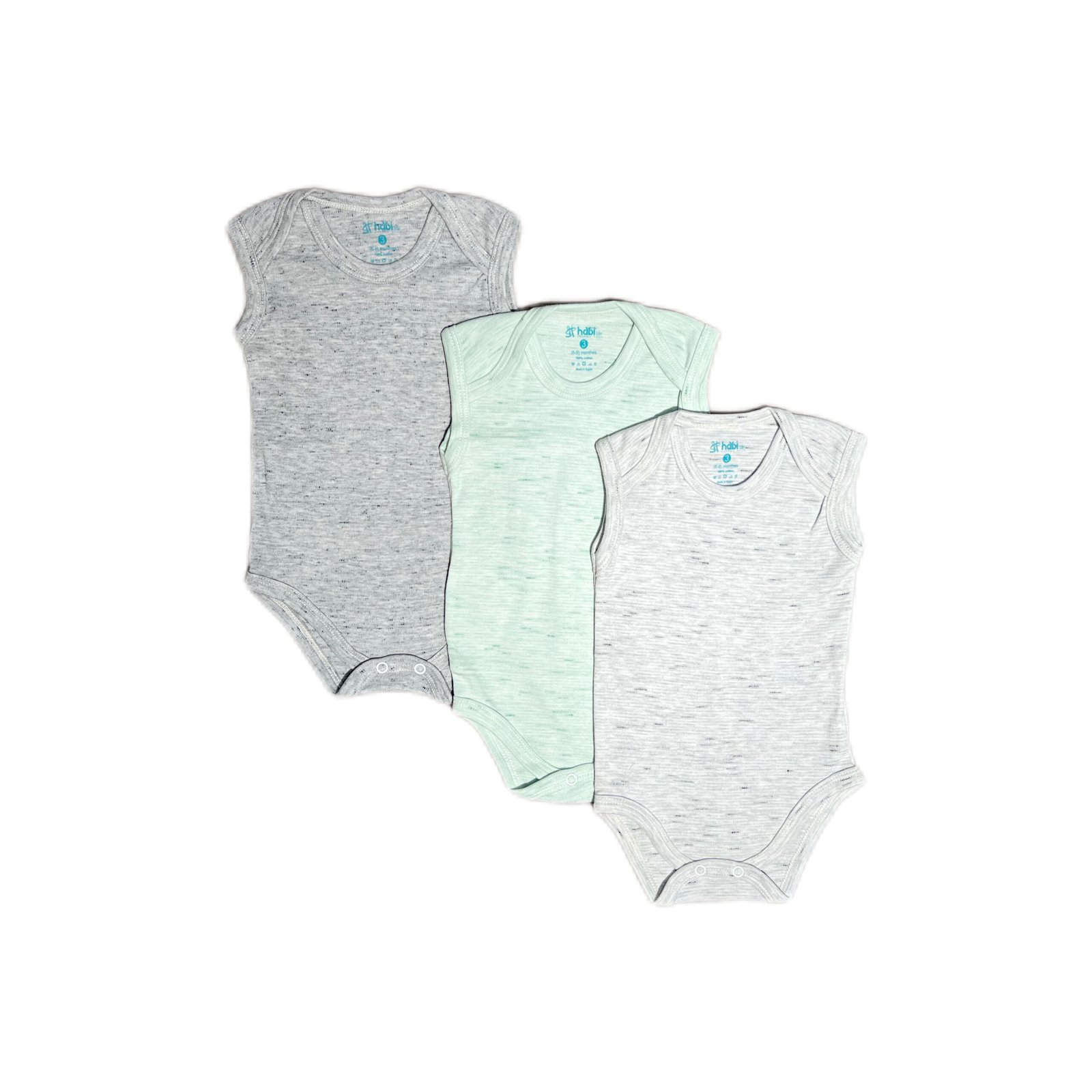 Habi Life Sleeveless Bodysuits, 3 Pack, Green (3-6 m)