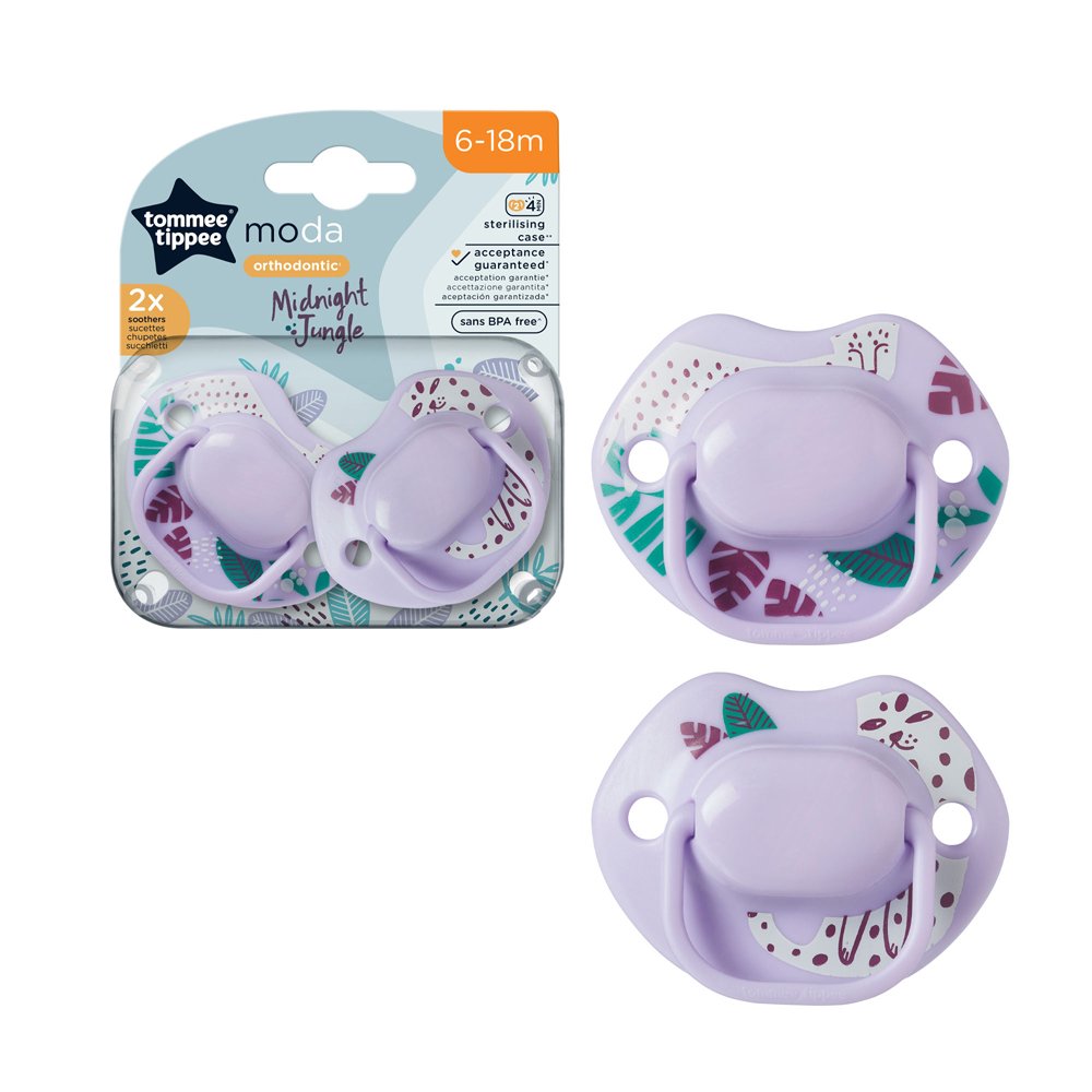 Tommee Tippee Moda Soother Pack Of 2 (6-18M) Midnight Jungle Purple