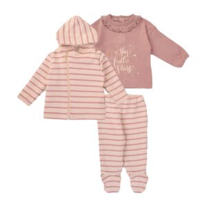 Junior Pink Stripe Printed Pajamas & Hoodi Jacket (0-3 m)