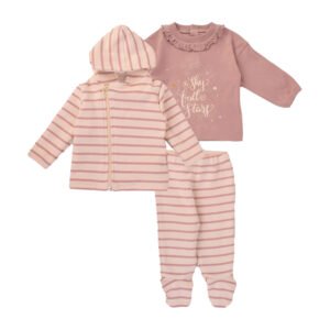 Junior Pink Stripe Printed Pajamas & Hoodi Jacket (6-9 m)