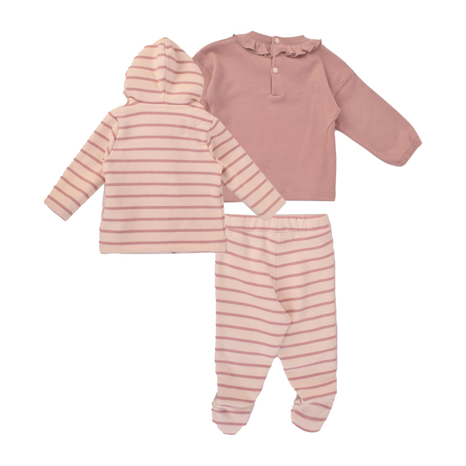 Junior Pink Stripe Printed Pajamas & Hoodi Jacket (6-9 m) - الصورة 2
