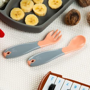 Babyjem Plastic Angled Fork & Spoon Set / Rose Color