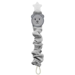 Babyjem Pacifier Hanger With Raw Silk Material(Muslin) Grey