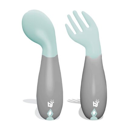 Babyjem Plastic Angled Fork & Spoon Set / Green