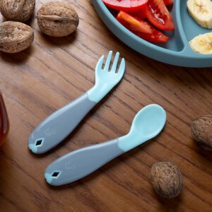 Babyjem Plastic Angled Fork & Spoon Set / Green