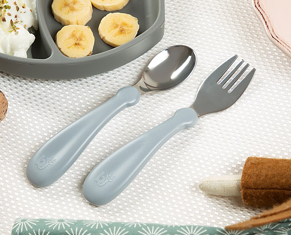 Babyjem Steel Spoon And Fork Grey - الصورة 2