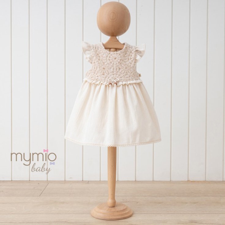Mymio Short Sleeve Baby Girl Dress, (3908), Brown, 6 Months