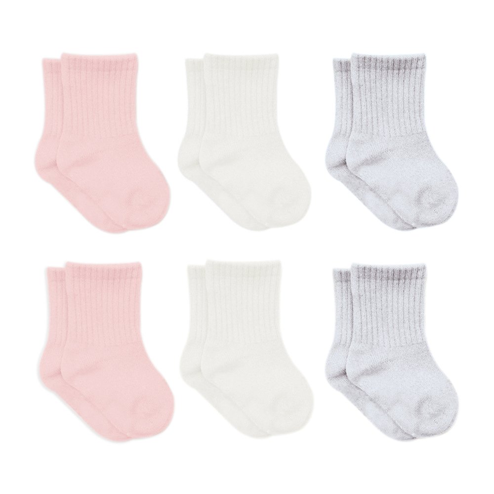 Bistyle Basic 6-Pairs Combed Flat Quarter Socks (12-24 m) (Pink, Grey, Beige)