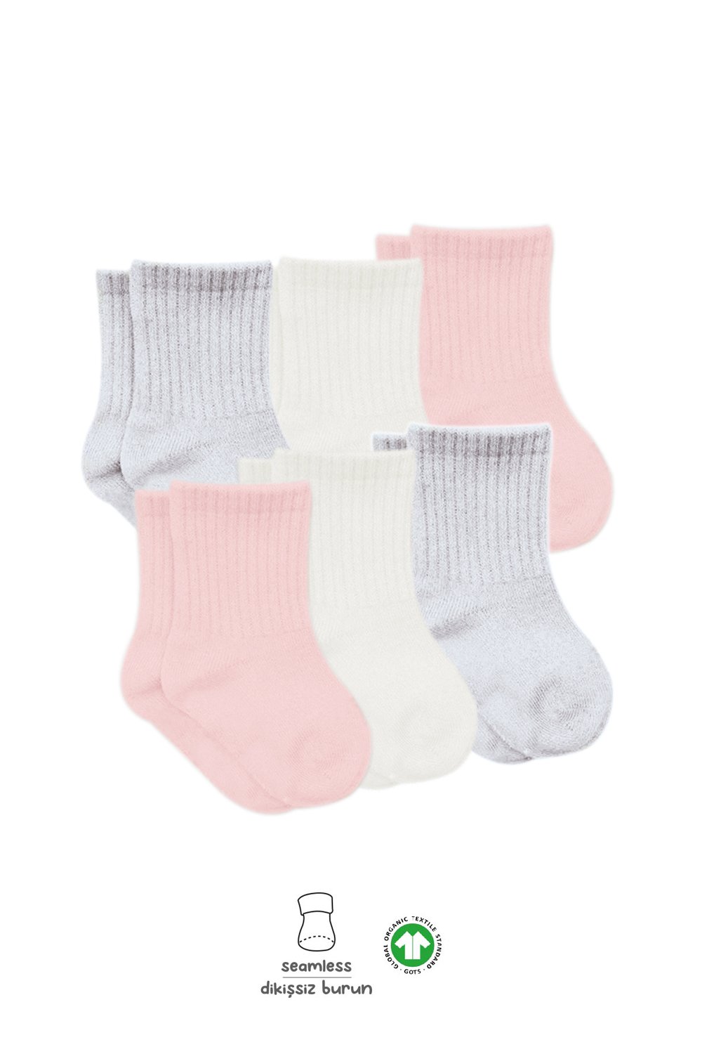 Bistyle Basic 6-Pairs Combed Flat Quarter Socks (12-24 m) (Pink, Grey, Beige) - Image 3