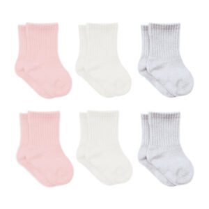 Bistyle Basic 6-Pairs Combed Flat Quarter Socks (24-36 m) (Pink, Grey, Beige)