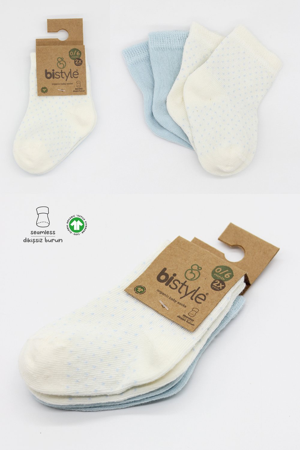 Bistyle Organic 2-Pairs Combed Socks (6-12 m) Blue - Image 7