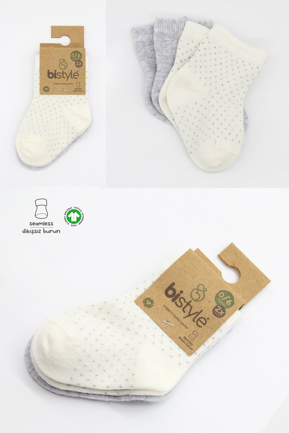 Bistyle Organic 2-Pairs Combed Socks (0-6 m) Grey - Image 7