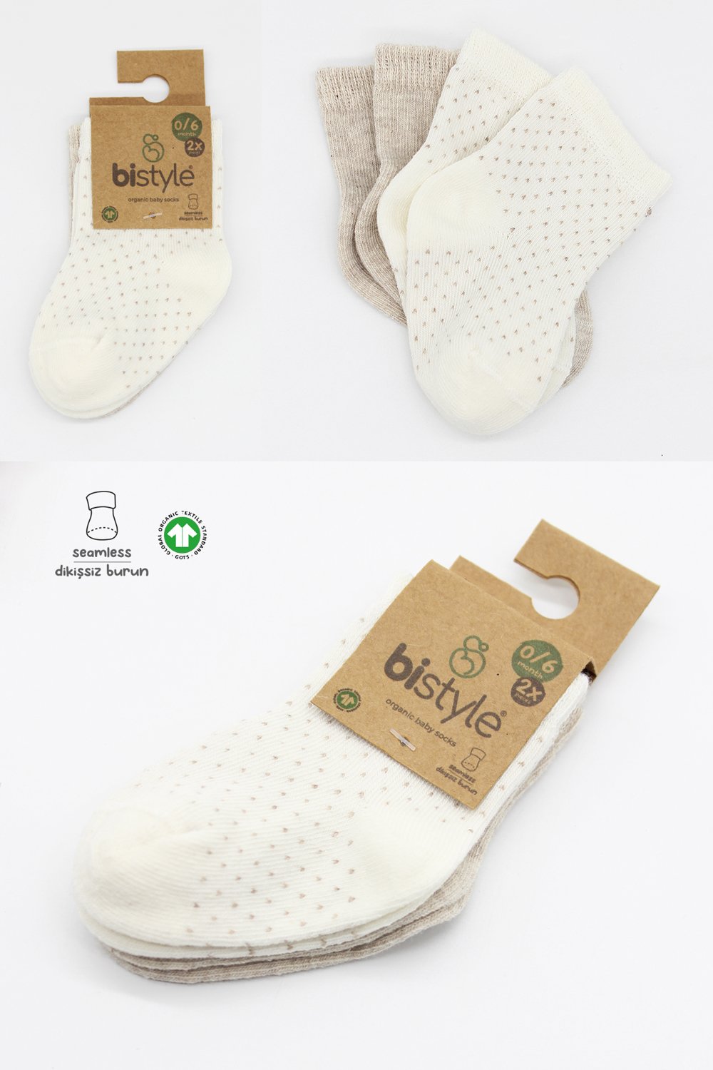 Bistyle Organic 2-Pairs Combed Socks (12-24 m) Beige - Image 7