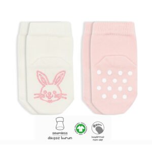 Bistyle Organic 2-Pairs Combed Non-slip Socks (24-36 m) Pink