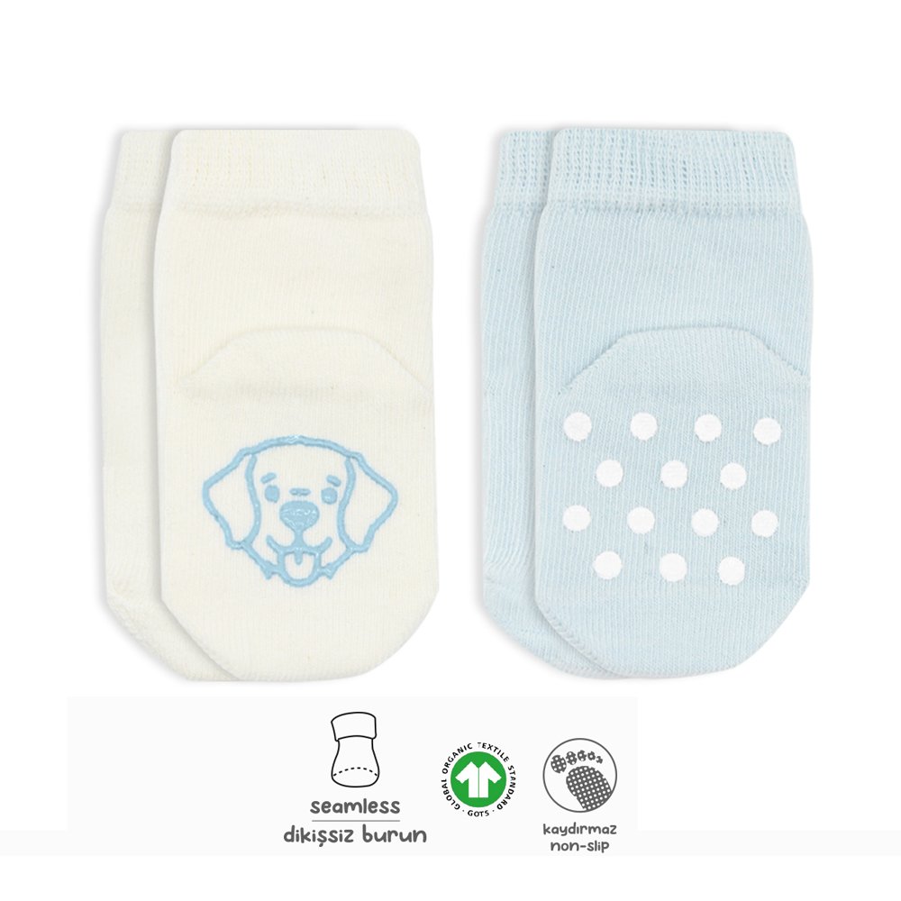 Bistyle Organic 2-Pairs Combed Non-slip Socks (24-36 m) Blue