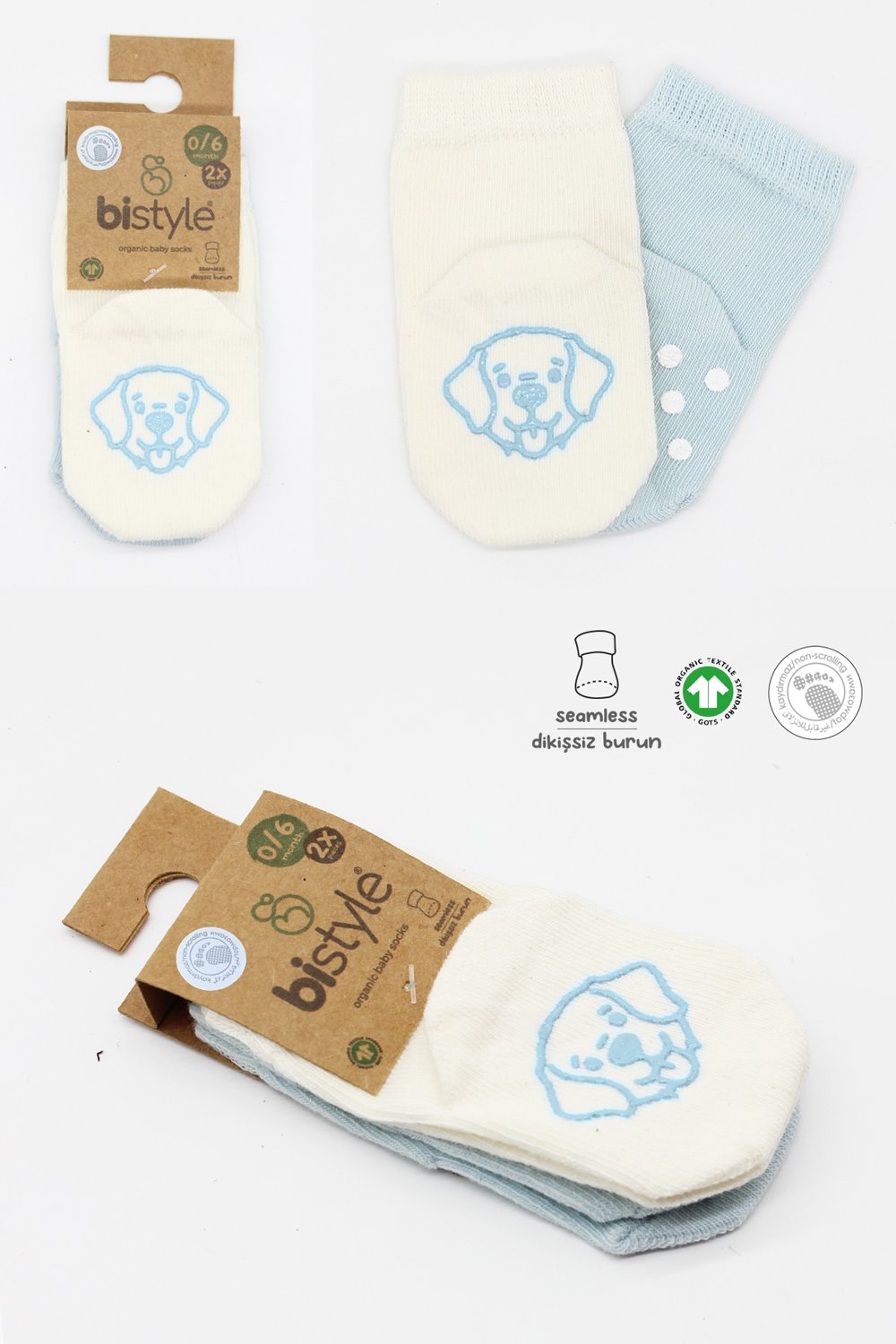 Bistyle Organic 2-Pairs Combed Non-slip Socks (24-36 m) Blue - الصورة 7