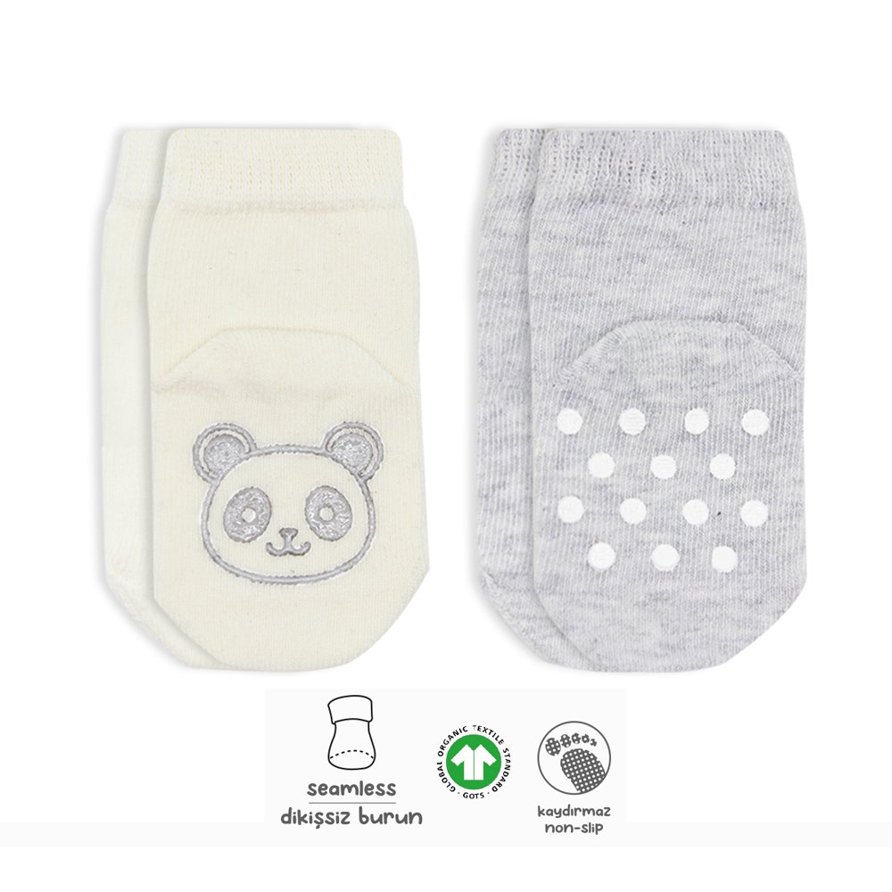 Bistyle Organic 2-Pairs Combed Non-slip Socks (6-12 m) Grey