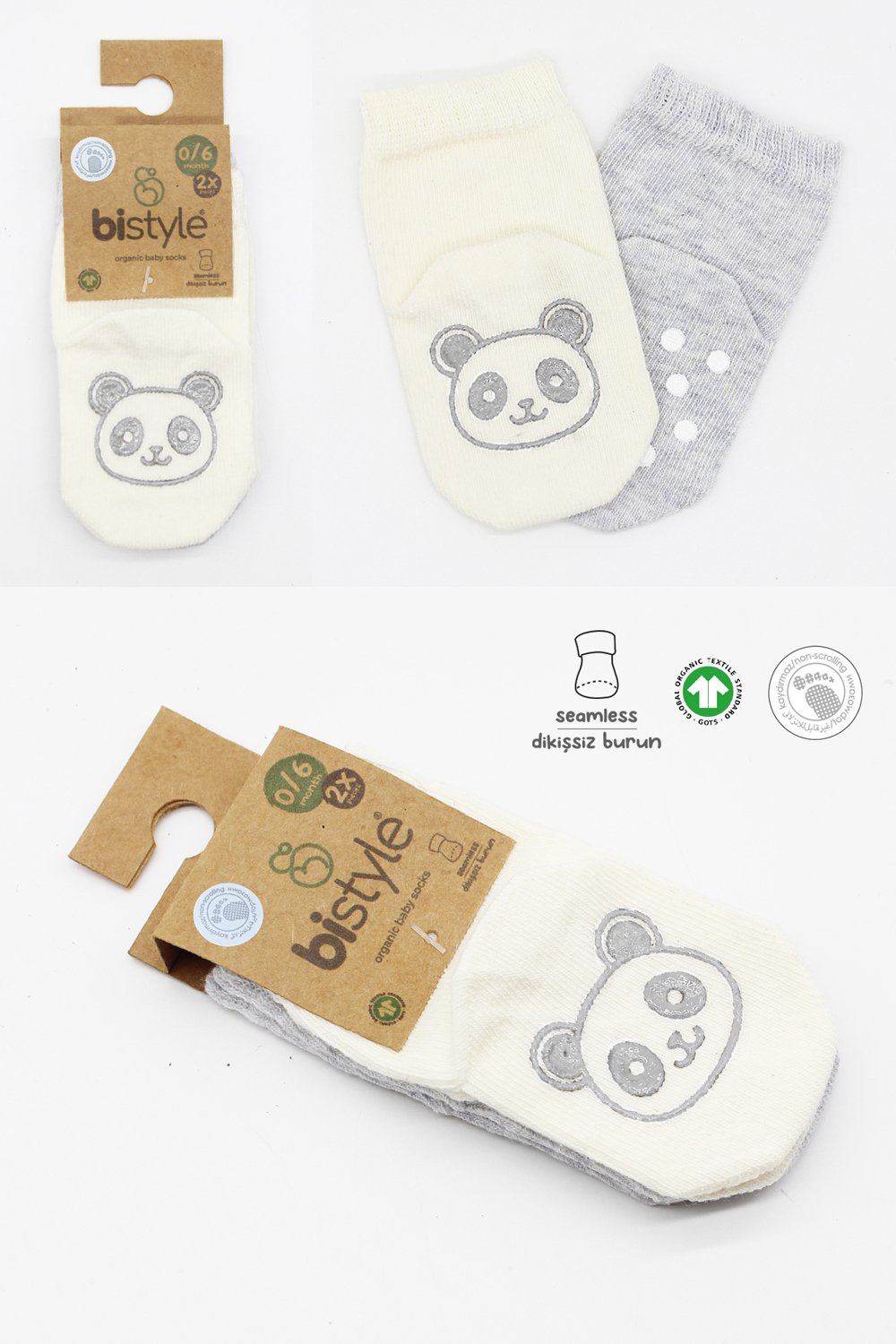 Bistyle Organic 2-Pairs Combed Non-slip Socks (6-12 m) Grey - الصورة 7