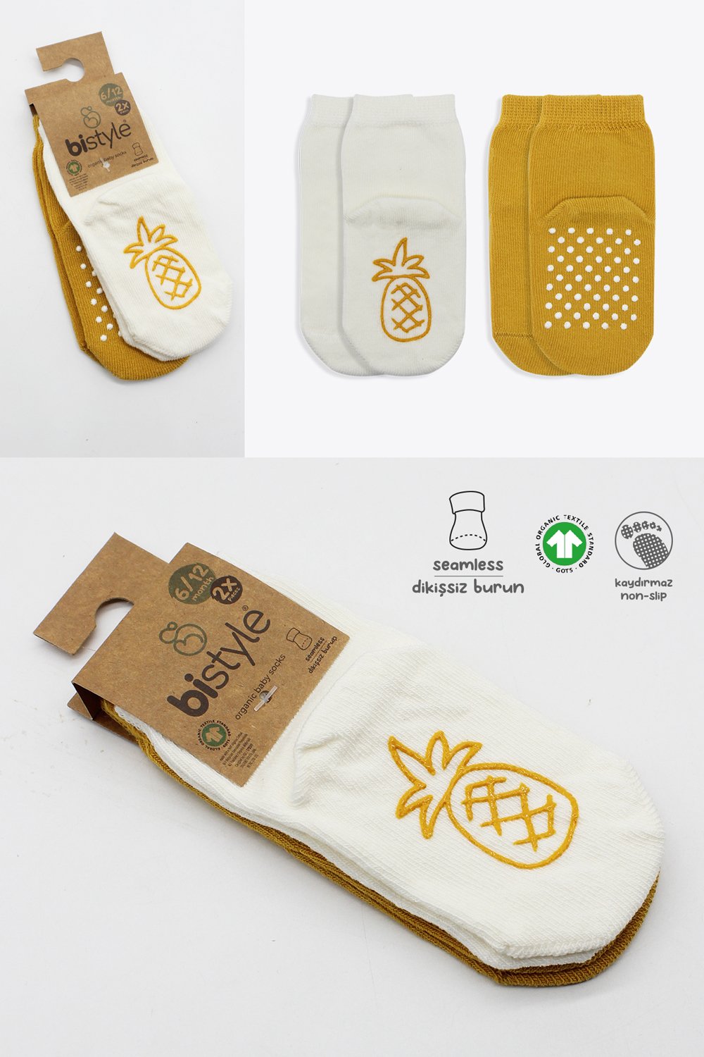 Bistyle Organic 2-Pairs Combed Non-slip Socks (24-36 m) Yellow - Image 7
