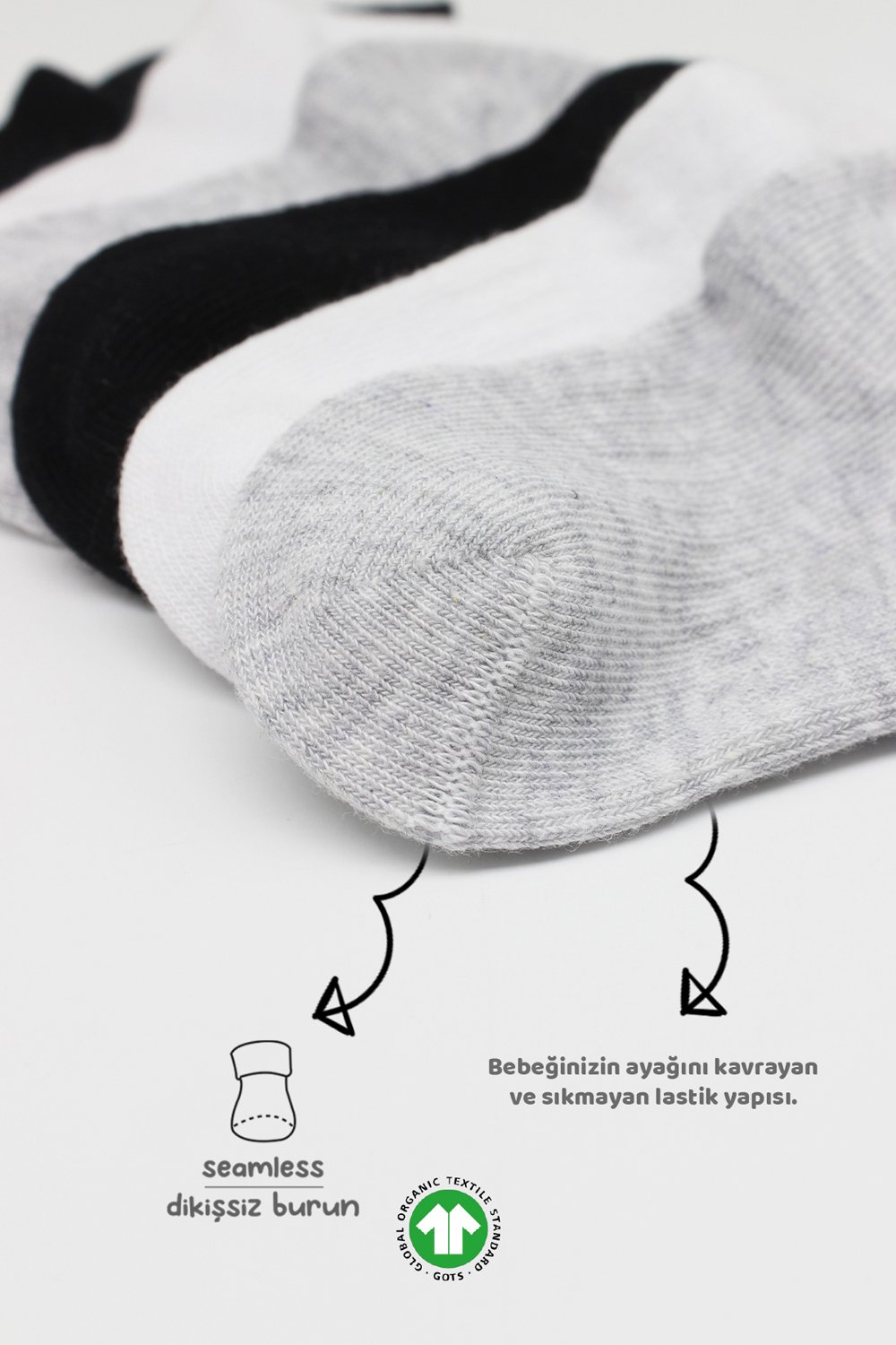 Bistyle 6-Pairs Combed Liner Socks (24-36 m) (Black, Grey, Beige) - Image 3