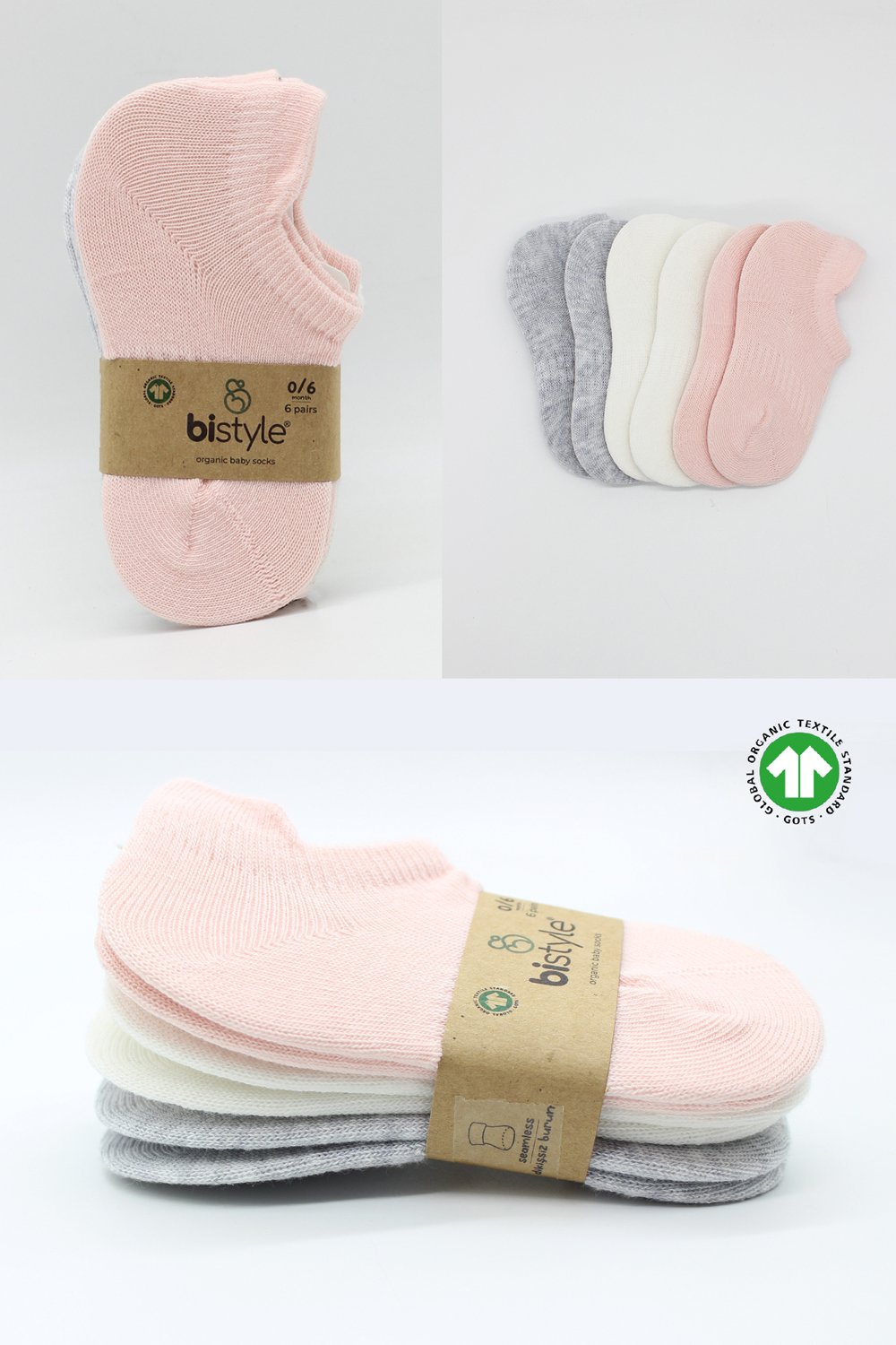 Bistyle 6-Pairs Combed Liner Socks (6-12 m) (Pink, Grey, Beige) - Image 7