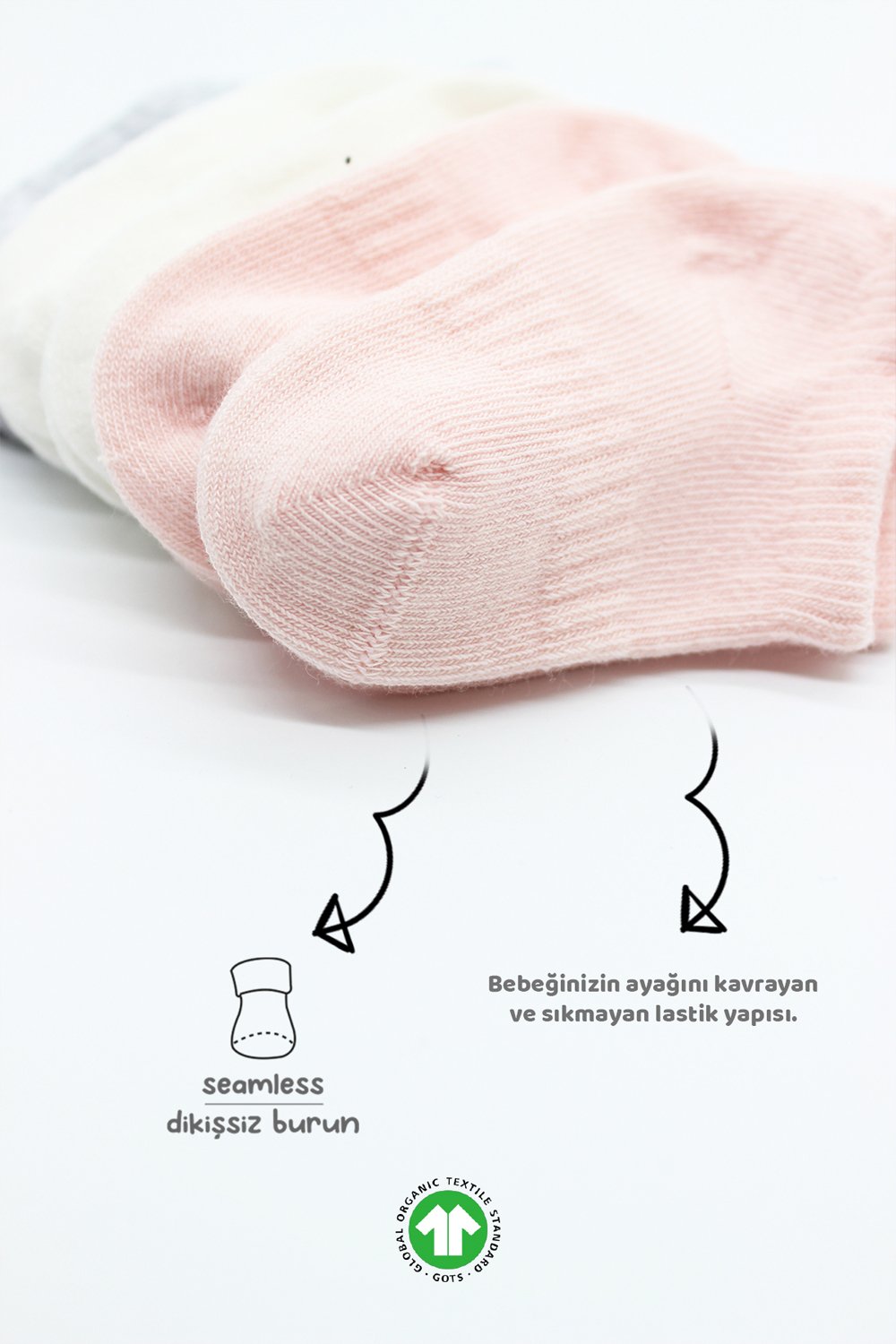 Bistyle 6-Pairs Combed Liner Socks (24-36 m) (Pink, Grey, Beige) - Image 3