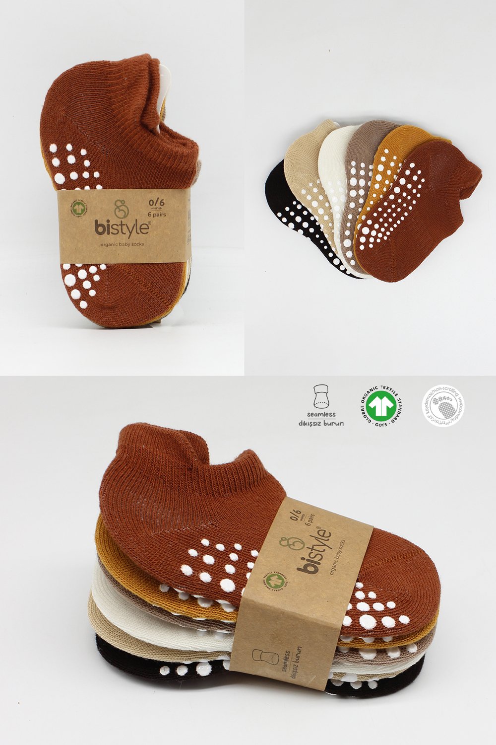 Bi?style 6-Pairs Combed Non-Slip Liner Socks (6-12 m) Colored - Image 7