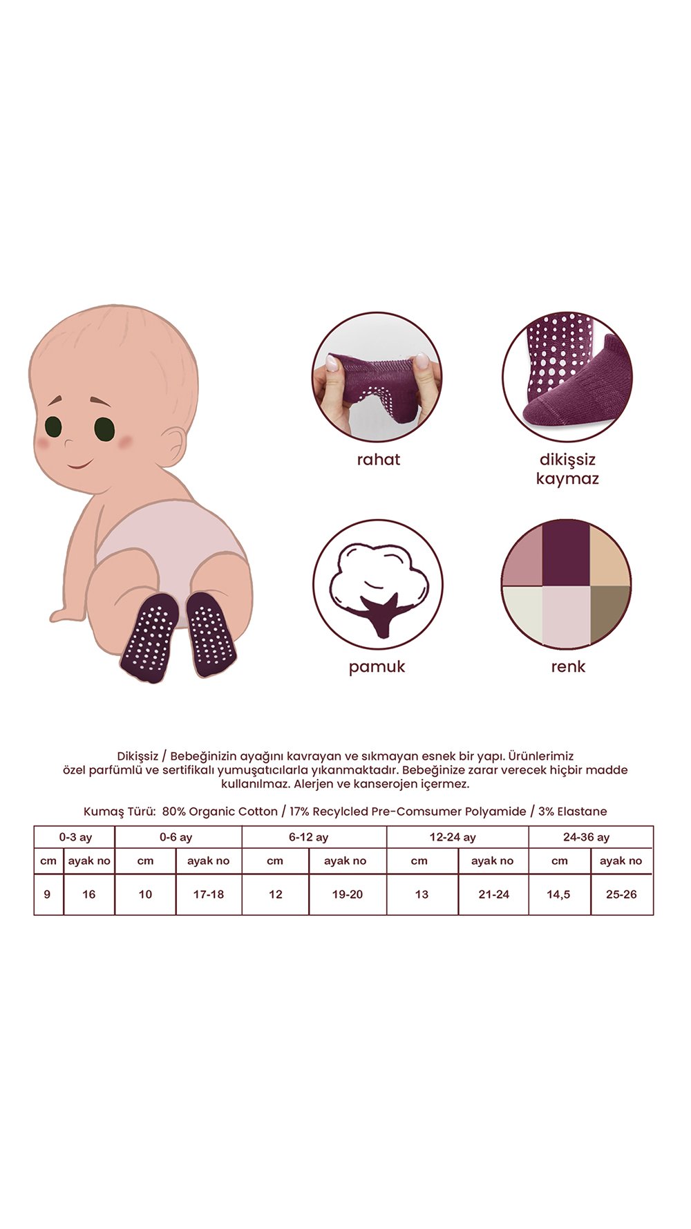Bi?style 6-Pairs Combed Non-Slip Liner Socks (0-6 m) Colored - Image 2