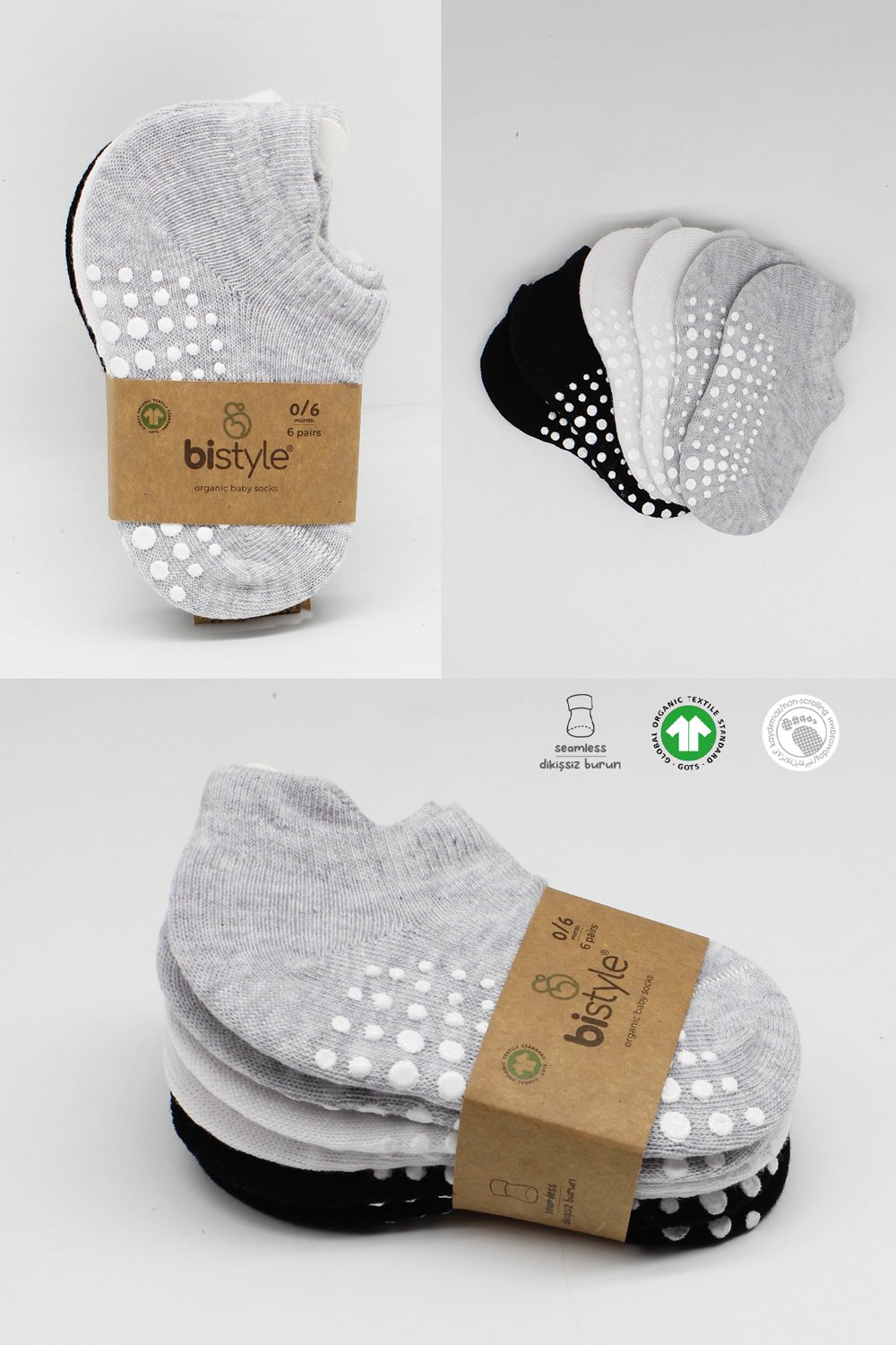 Bi?style 6-Pairs Combed Non-Slip Liner Socks (0-6 m) Colored - Image 7