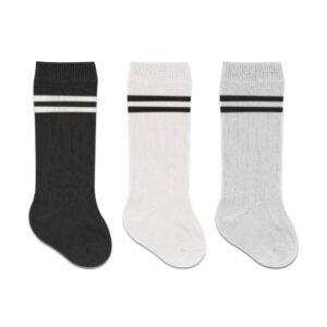 Bistyle 3-Pairs Knee Socks (12-24 m) Lines (Black, Grey, Beige)