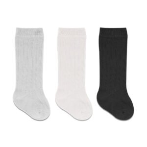 Bistyle 3-Pairs Knee Socks (0-6 m) (Black, Grey, Beige)
