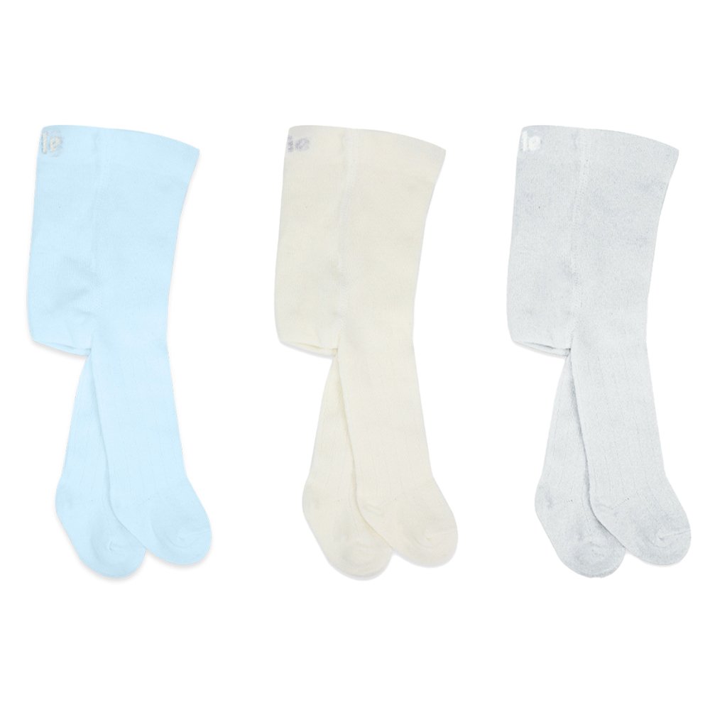 Bistyle 3-Pairs Combed Cotton Tights (6-12) (Blue, Grey, Beige)