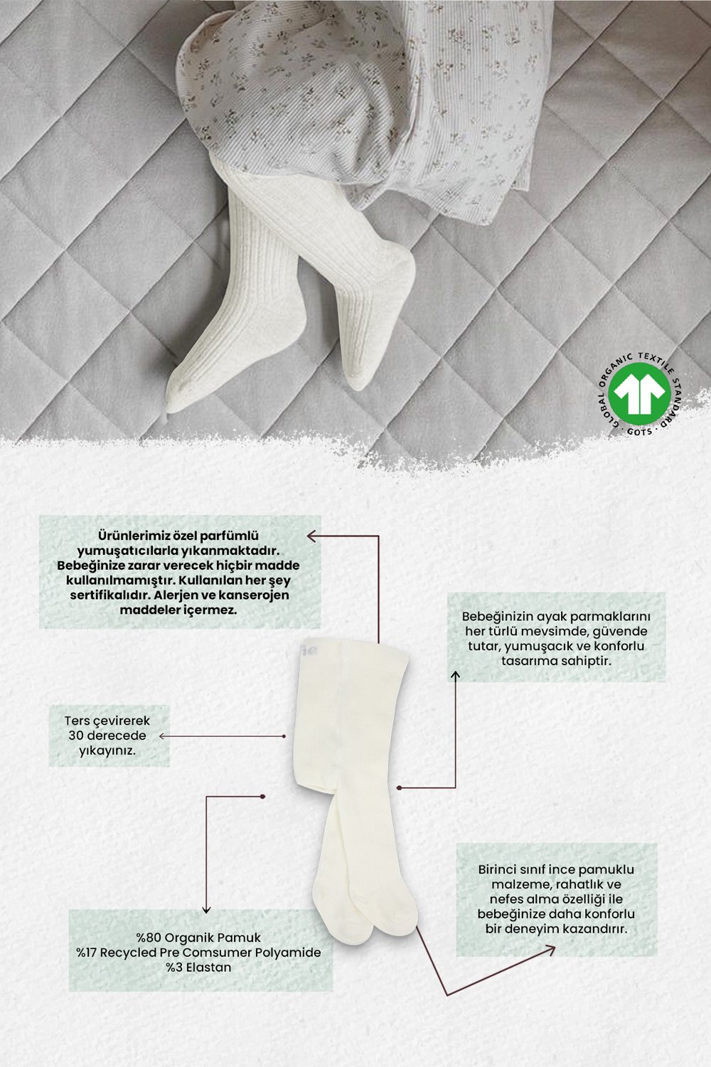 Bistyle 3-Pairs Combed Cotton Tights (6-12) (Blue, Grey, Beige) - الصورة 6