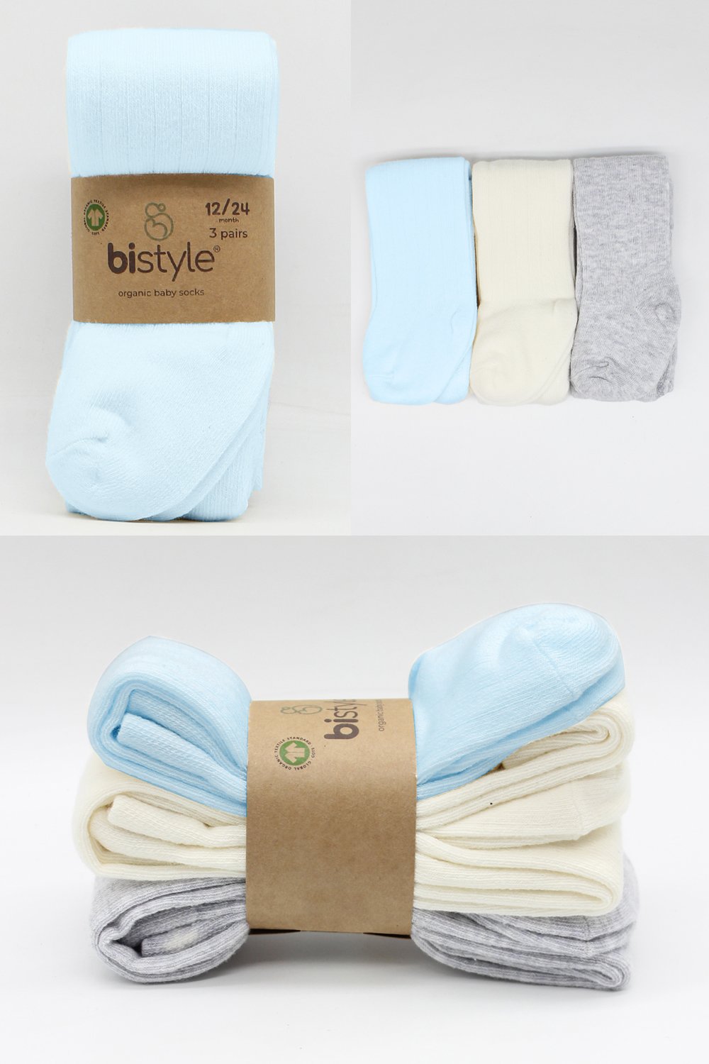 Bistyle 3-Pairs Combed Cotton Tights (6-12) (Blue, Grey, Beige) - الصورة 8