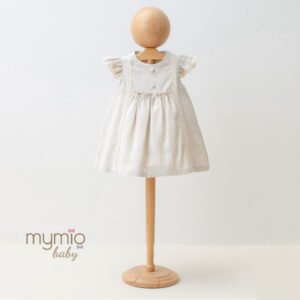Mymio Linen Embroidered Baby Girl Dress, (4232), Brown, 18 Months