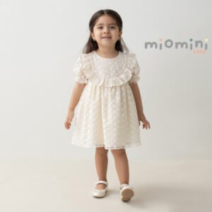 Miomini Embroidered Tulle Baby Girl Dress, (4258), Beige, 24 Months