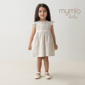 Mymio Linen Baby Girl Dress, (4234), Brown, 6 Months