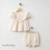 Miomini Embroidered Tulle Baby Girl 2-Piece Set with Shorts, (4254), Beige, 24 Months