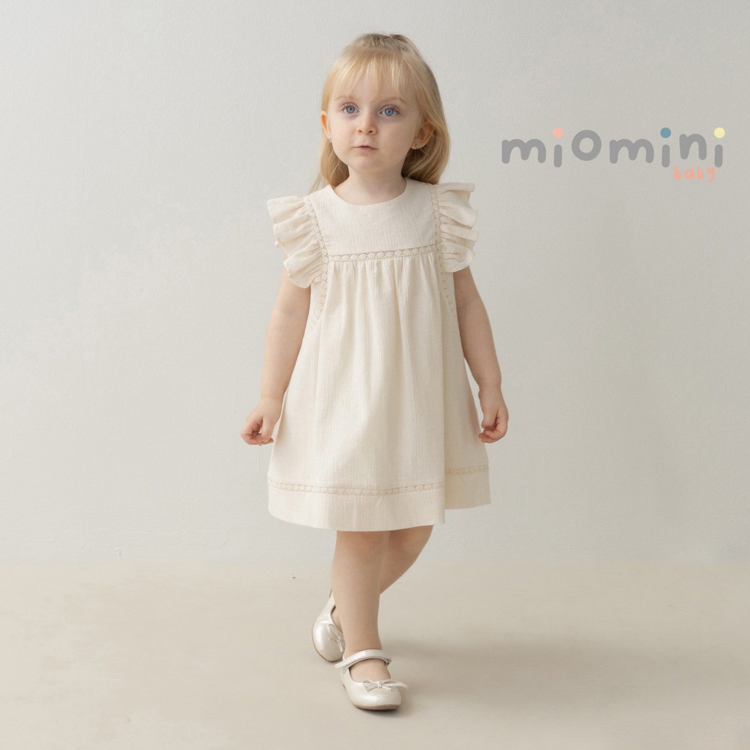Miomini Embroidered Tulle Baby Girl Dress, (4255), Beige, 18 Months