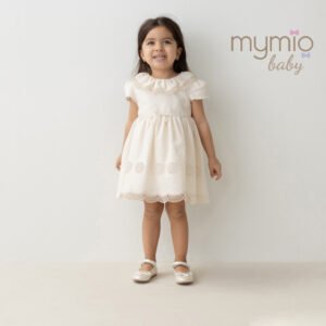 Mymio Embroidered Crinkle Baby Girl Dress, (4269), Beige, 24 Months