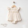 Mymio Embroidered Crinkle Baby Girl Bodysuit, (4263), Beige, 12 Months